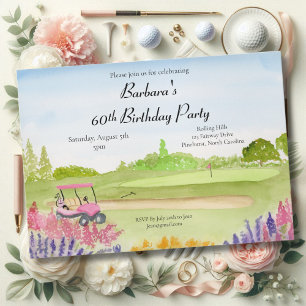 Invitation 60e anniversaire Party Pink Golf Cart Golf Course