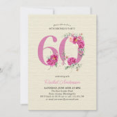 Invitation 60e anniversaire Peony rose Floral Numéro 60 (Devant)