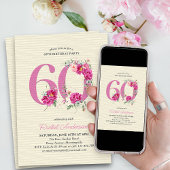 Invitation 60e anniversaire Peony rose Floral Numéro 60