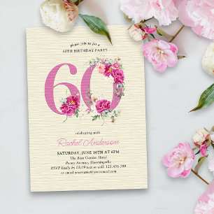 Invitation 60e anniversaire Peony rose Floral Numéro 60