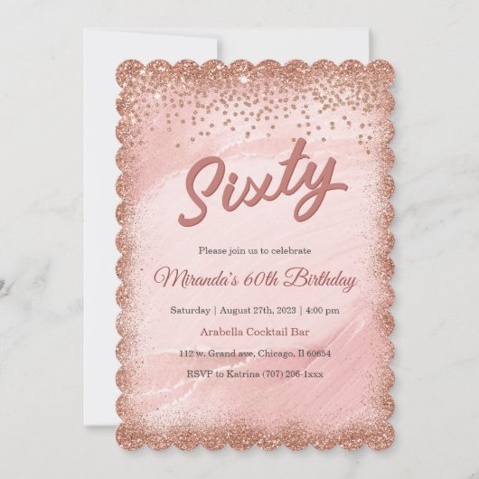 Invitation 60e anniversaire personnalisé Rose Gold (Devant)