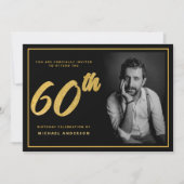 Invitation 60e anniversaire Photo Black Gold Elegant (Devant)