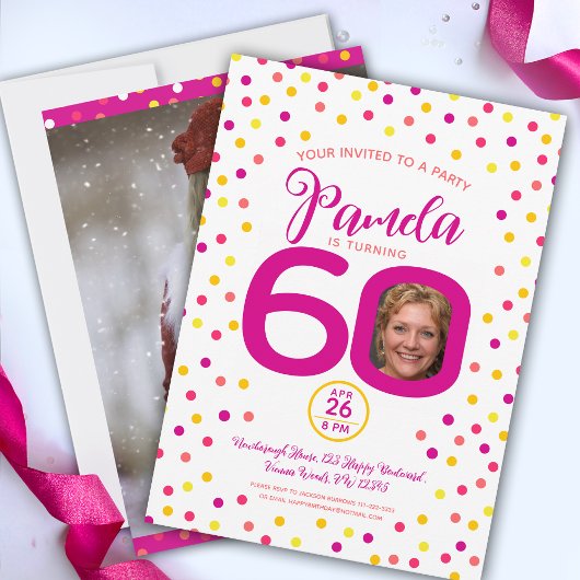 Invitation 60e anniversaire photos personnalisées confetti ja