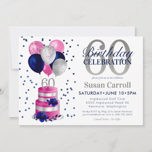 Invitation 60e anniversaire Pink Cake (Devant)