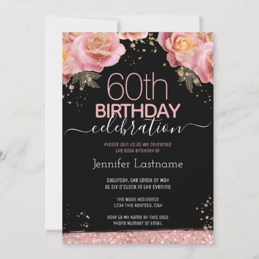Invitation 60e anniversaire Pink Floral (Devant)