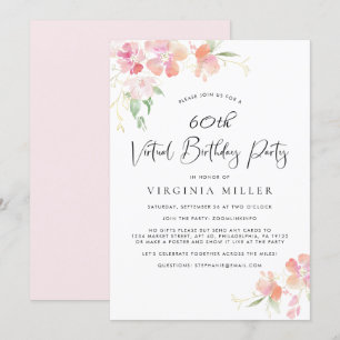 Invitation 60e anniversaire Pink Floral Watercolor Virtual Pa