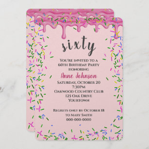 Invitation 60e Anniversaire Pink Icing Et Sprinkles