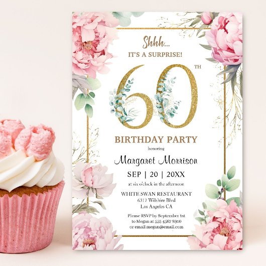 Invitation 60e anniversaire Pink Peony Elégant Floral