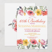 Invitation 60e anniversaire Poppy Printemps Floral été (Devant / Derrière)