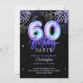 Invitation 60e anniversaire pour lui Blue Fireworks Foil Ball (Devant)