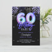 Invitation 60e anniversaire pour lui Blue Fireworks Foil Ball (Debout devant)