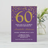 Invitation 60e Anniversaire Purple Gold Confetti Moderne Élég (Debout devant)