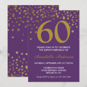 Invitation 60e Anniversaire Purple Gold Confetti Moderne Élég (Devant / Derrière)