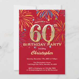 Invitation 60e anniversaire Red and Gold Rainbow Fireworks