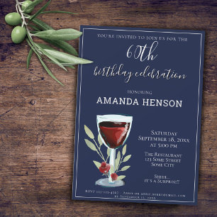 Invitation 60e anniversaire Red Wine Navy Blue Party
