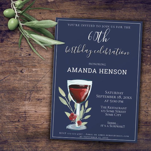Invitation 60e anniversaire Red Wine Navy Blue Party