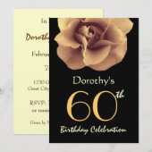 Invitation 60e anniversaire Rose d'or élégant et noir (Devant / Derrière)