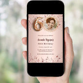 Invitation 60e anniversaire rose étoiles photo en or