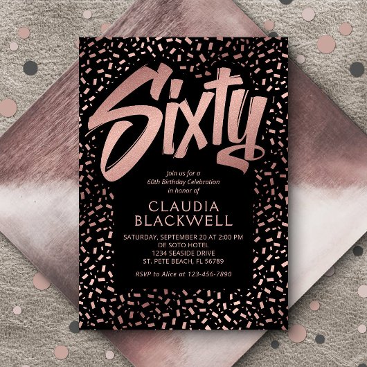 Invitation 60e anniversaire Rose Gold Confetti