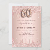 Invitation 60e anniversaire rose gouttes rose or (Devant)