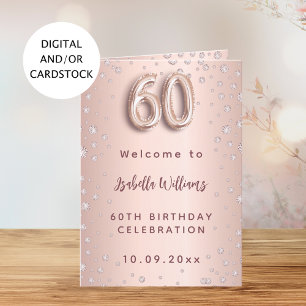 Invitation 60e anniversaire rose or diamants de bienvenue men