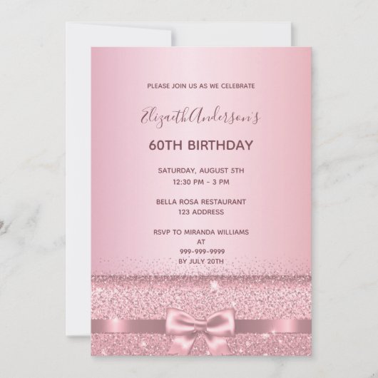 Invitation 60e anniversaire rose or scintillant (Devant)