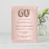 Invitation 60e anniversaire rose parties scintillant or goutt (Debout devant)
