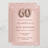 Invitation 60e anniversaire rose parties scintillant or goutt (Devant / Derrière)