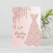 Invitation 60e anniversaire rose robe d'or parties scintillan (Debout devant)