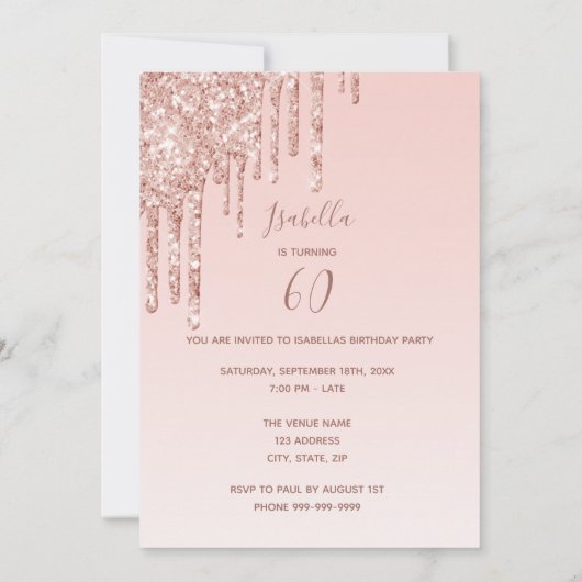 Invitation 60e anniversaire rose robe d'or parties scintillan (Dos)