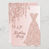 Invitation 60e anniversaire rose robe d'or parties scintillan (Devant / Derrière)