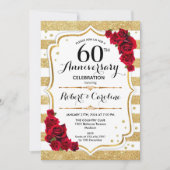 Invitation 60e Anniversaire - Roses blanches rouge (Devant)