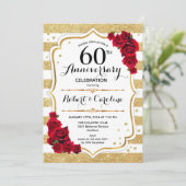 Invitation 60e Anniversaire - Roses blanches rouge (Debout devant)