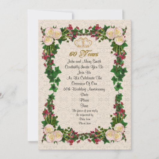 Invitation 60e anniversaire roses d'invitation (Devant)