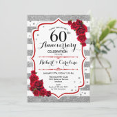 Invitation 60e Anniversaire - Roses Rouges Blanc Argent (Debout devant)