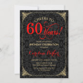Invitation 60e anniversaire - Rouge Gold Black Damask (Devant)