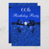 Invitation 60e anniversaire Royal Blue Sequins Bow et Diamond (Devant / Derrière)