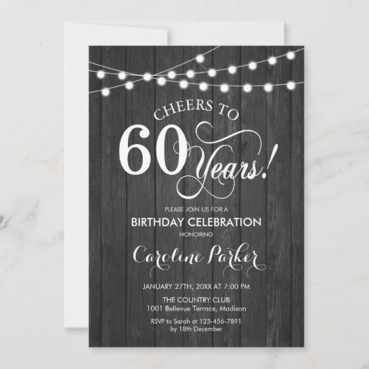 Invitation 60e anniversaire - Rustic Grey Motif (Devant)