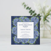 Invitation 60e anniversaire Rustic Wood Blue Hydrangeas Party (Debout devant)
