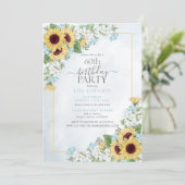 Invitation 60e anniversaire Rustique Dusty Blue Sunflower Scr (Debout devant)