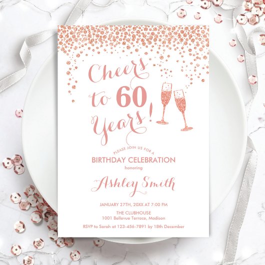 Invitation 60e Anniversaire - Salutations À 60 Ans Rose Or Bl