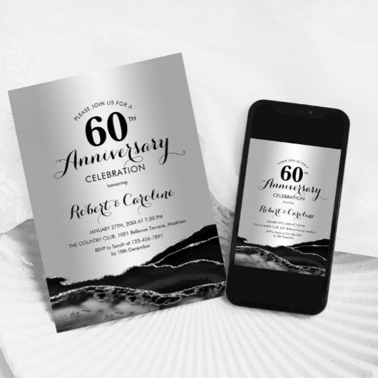 Invitation 60e anniversaire Silver Black