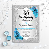Invitation 60e anniversaire - Silver Stripes Icy Blue Roses