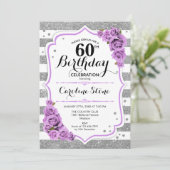 Invitation 60e anniversaire - Silver White Stripes Purple Ros (Debout devant)