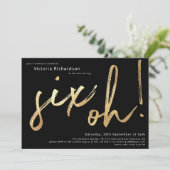 Invitation 60e anniversaire Six Oh Gold Foil Typographie noir (Debout devant)