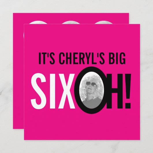 Invitation 60e anniversaire SIX OH! photo rose rétro (Devant / Derrière)