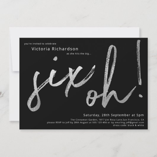 Invitation 60e anniversaire Six Oh Silver Typographie noir (Devant)