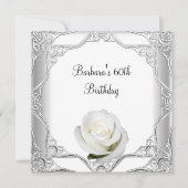 Invitation 60e Anniversaire Soirée dentelle blanche Rose blan (Devant)
