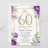 Invitation 60e Anniversaire Soirée Elegant Gold Purple Peony (Devant)