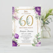 Invitation 60e Anniversaire Soirée Elegant Gold Purple Peony (Debout devant)
